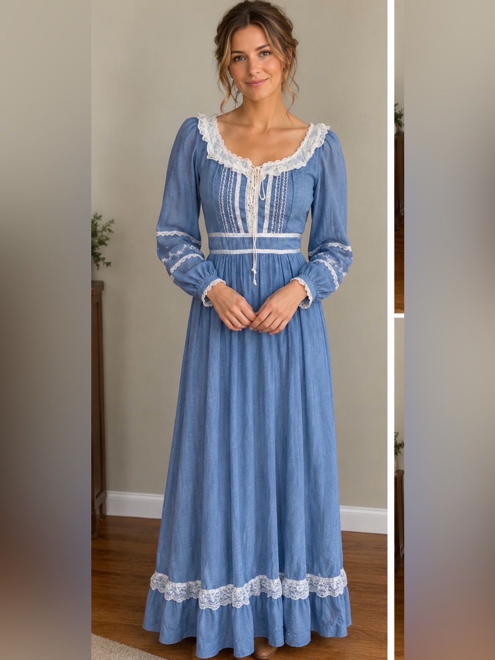 Vintage robin Gunne Sax by Jessica Lace Dress Maxi Prairie Cottagecore Sz 5